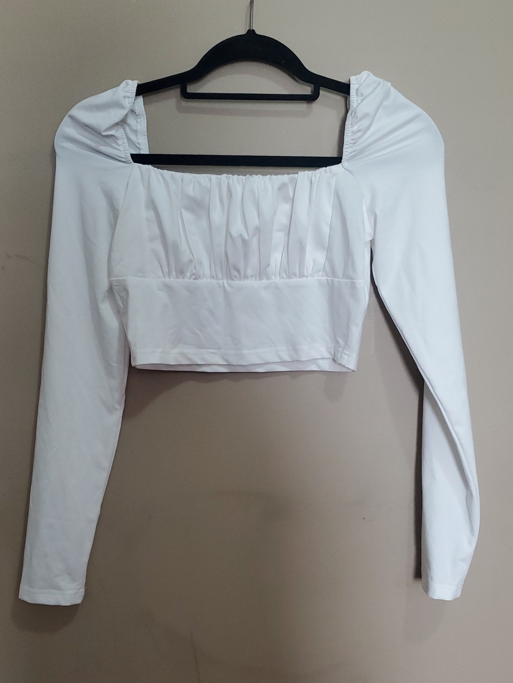 Shein White Puff Sleeve Square Neck Crop Top - Size Small